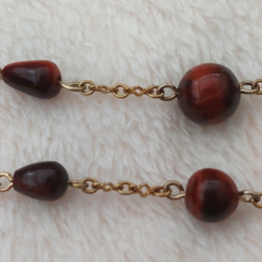 SALE: Gold-Colored Five Chain Necklace with Small Dark Brown Beads - Picture 5 of 10